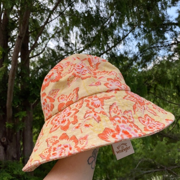 Wrangler x Billabong Orange Yellow Floral Cotton Floppy Bucket Hat Women’s - Picture 3 of 9